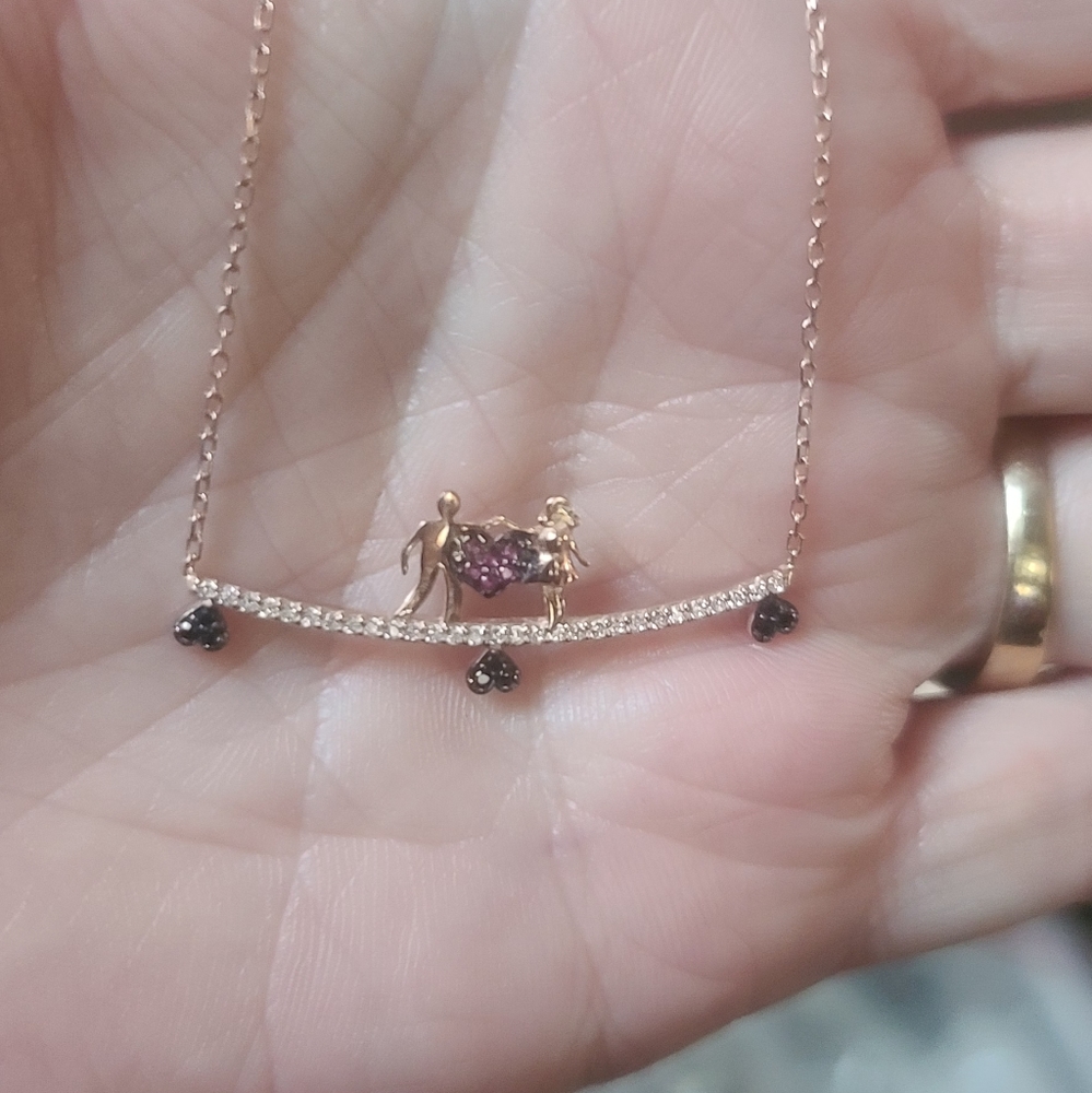 Rose gold 💓Loving couple holding ❤ heart of Rubies Topaz bar w/onyx hearts - Picture 2 of 3